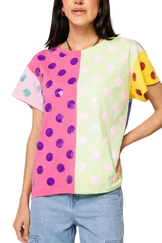 Multi Colorblock Polka Dot Tee