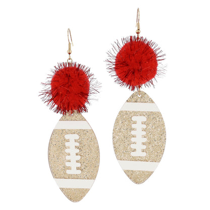 Pom Pom Tinsel and Gold Glitter Football Earrings