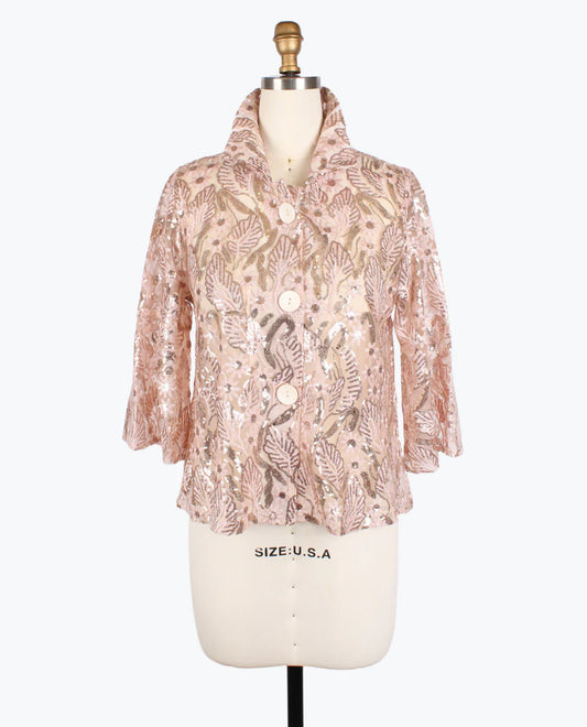 sequined embroidery cropped rose gold jkt