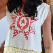 Gingham Quilted Horseshoe Crop Tank