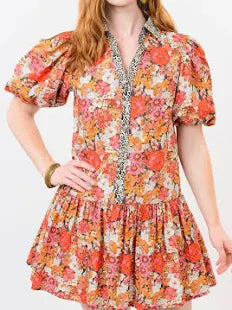 Leopard trim floral dress