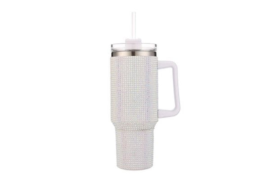 Bling Tumbler w Handle 40oz (White)