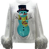 White & Aqua Snowman Sweater