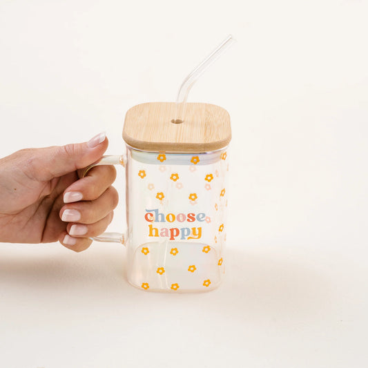 CHOOSE HAPPY GLASS COFFEE CUP